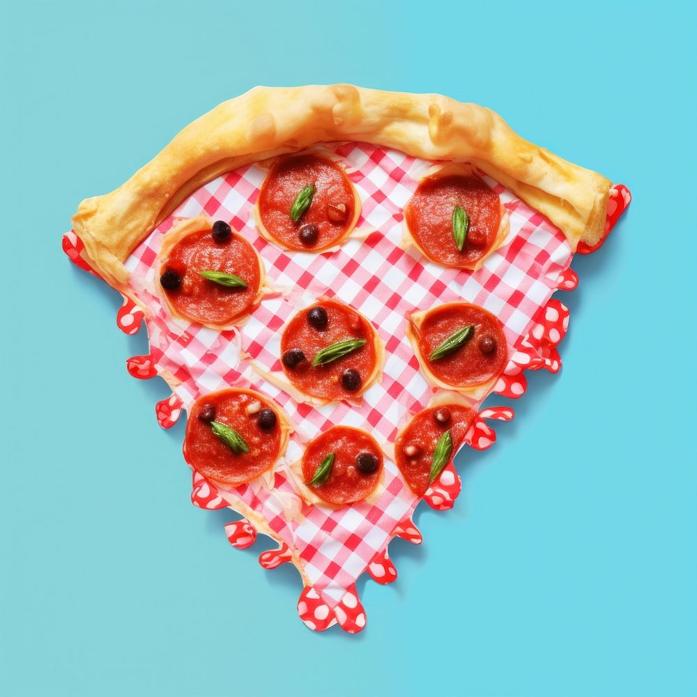 Simple fabric textile illustration minimal of a pizza food strawberry vegetable.