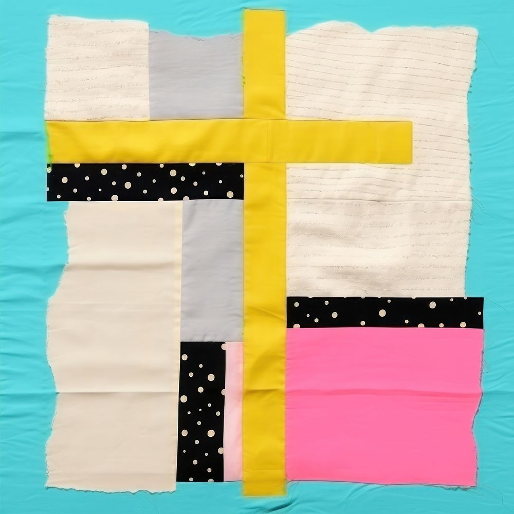 Simple fabric textile illustration minimal of a cross patchwork pattern quilt.