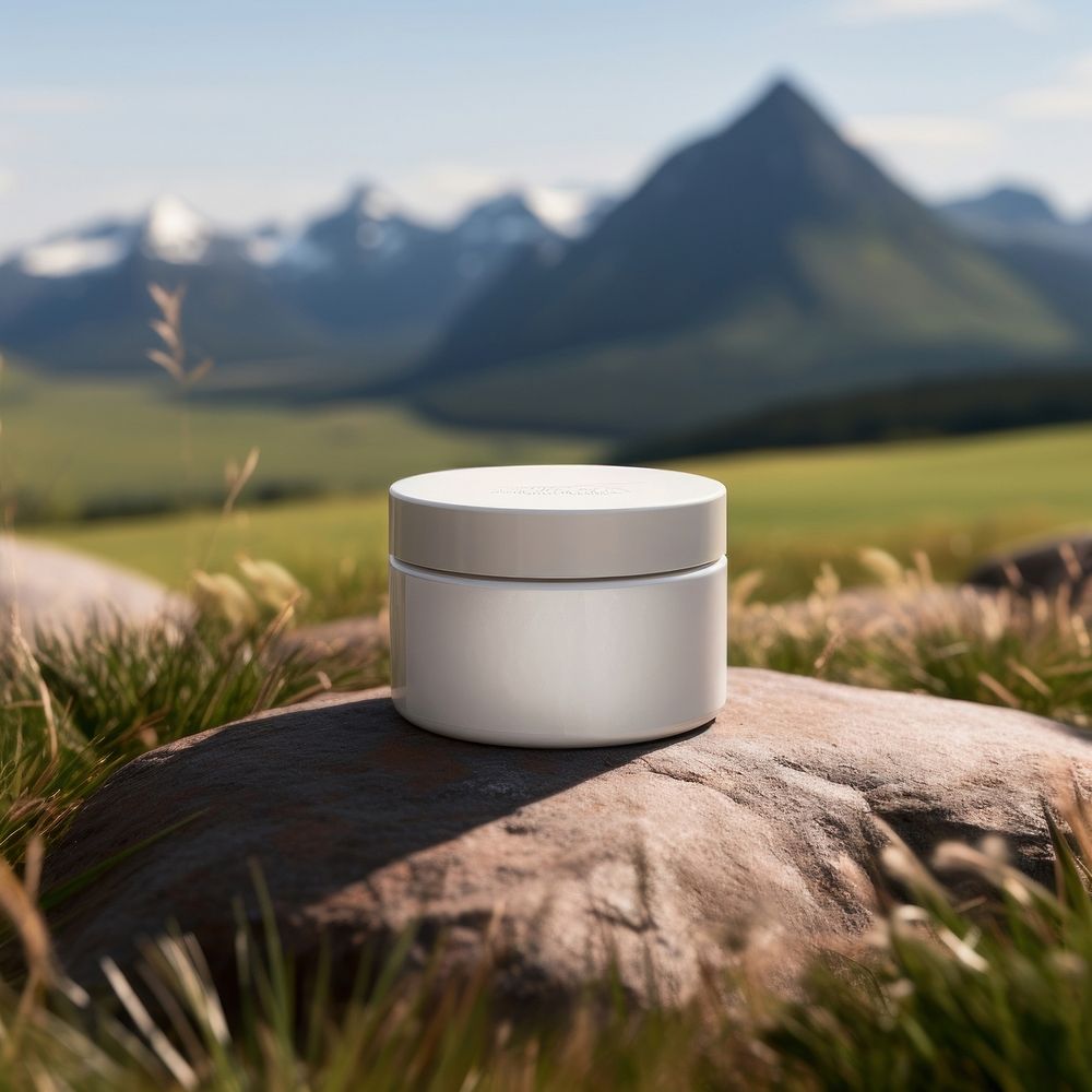 Cosmetic Brand package  landscape mountain outdoors.