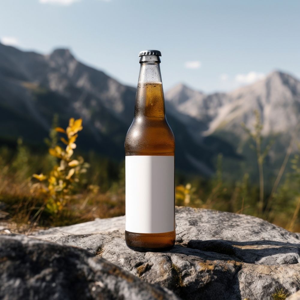 Beer bottle  landscape mountain drink.