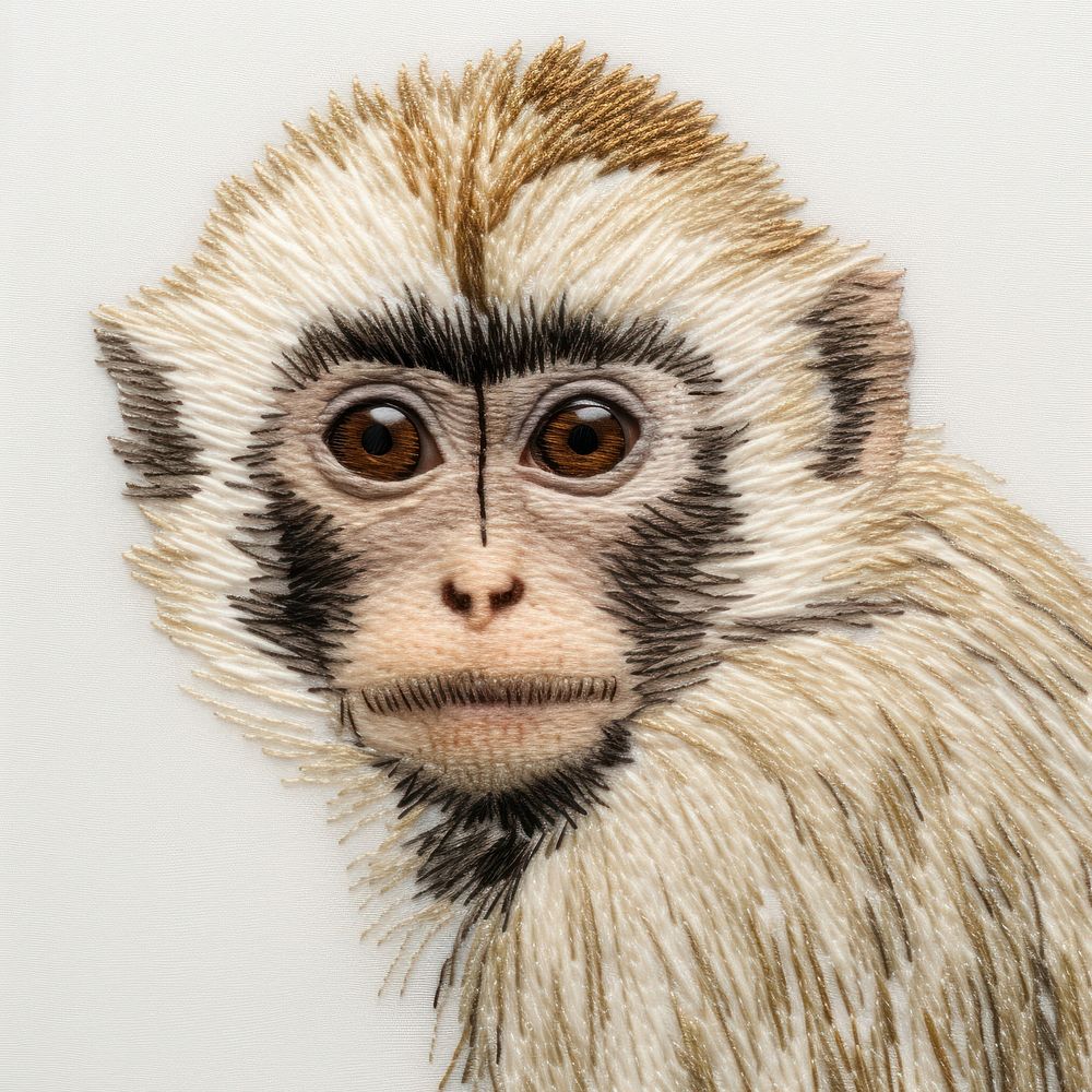 The monkey in embroidery style wildlife animal mammal.