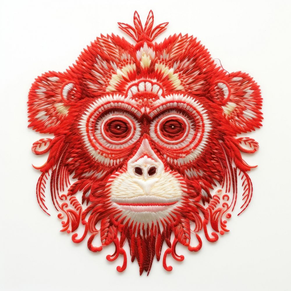 The monkey in embroidery style pattern animal ape.