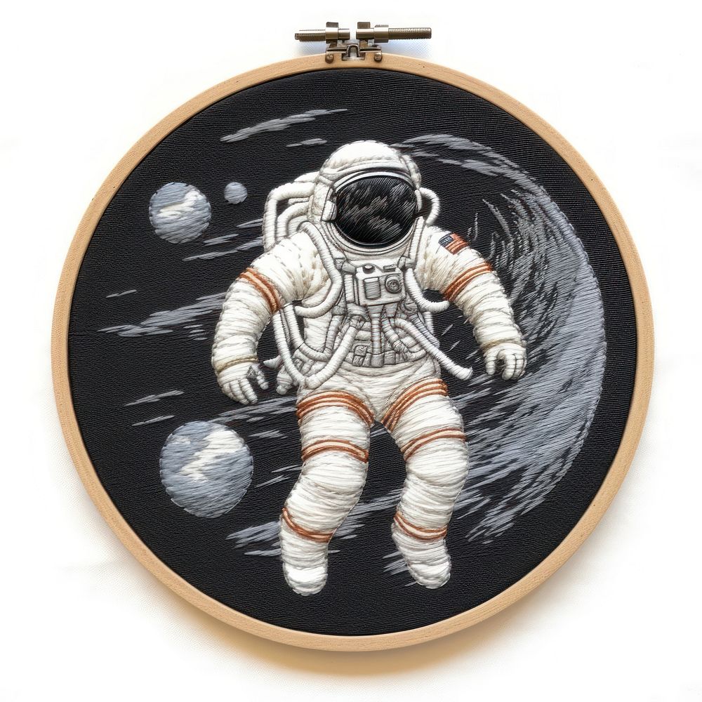 The astronaut in embroidery style pattern representation creativity.