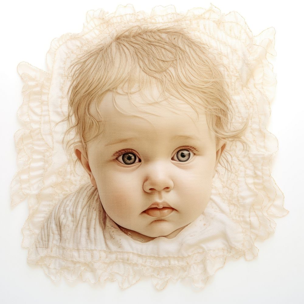 The baby in embroidery style portrait photo photography.