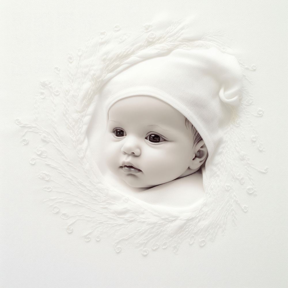 The baby in embroidery style portrait newborn white.