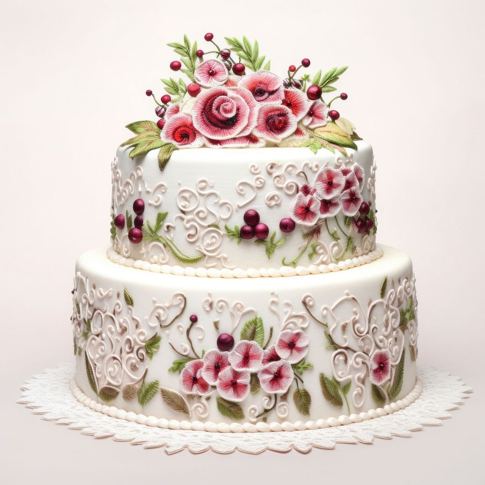 The cake in embroidery style dessert wedding food.