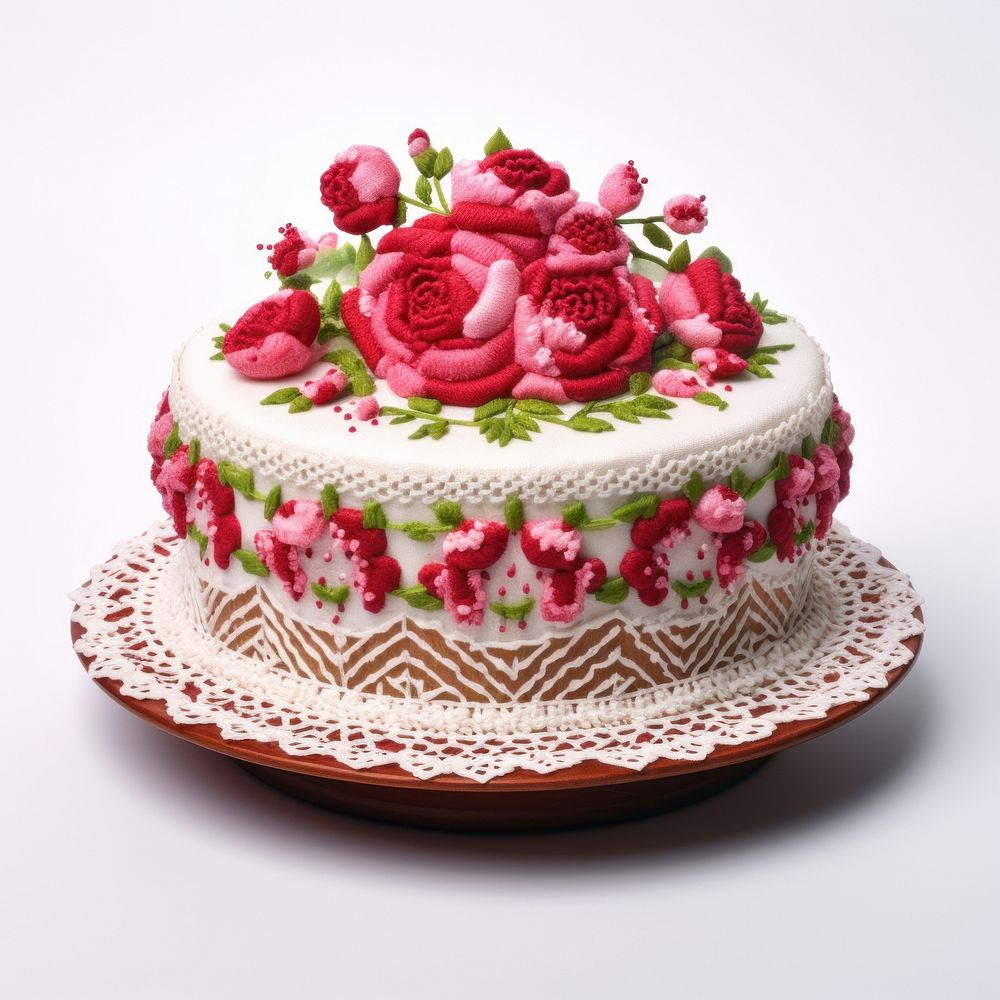 The cake in embroidery style dessert icing cream.