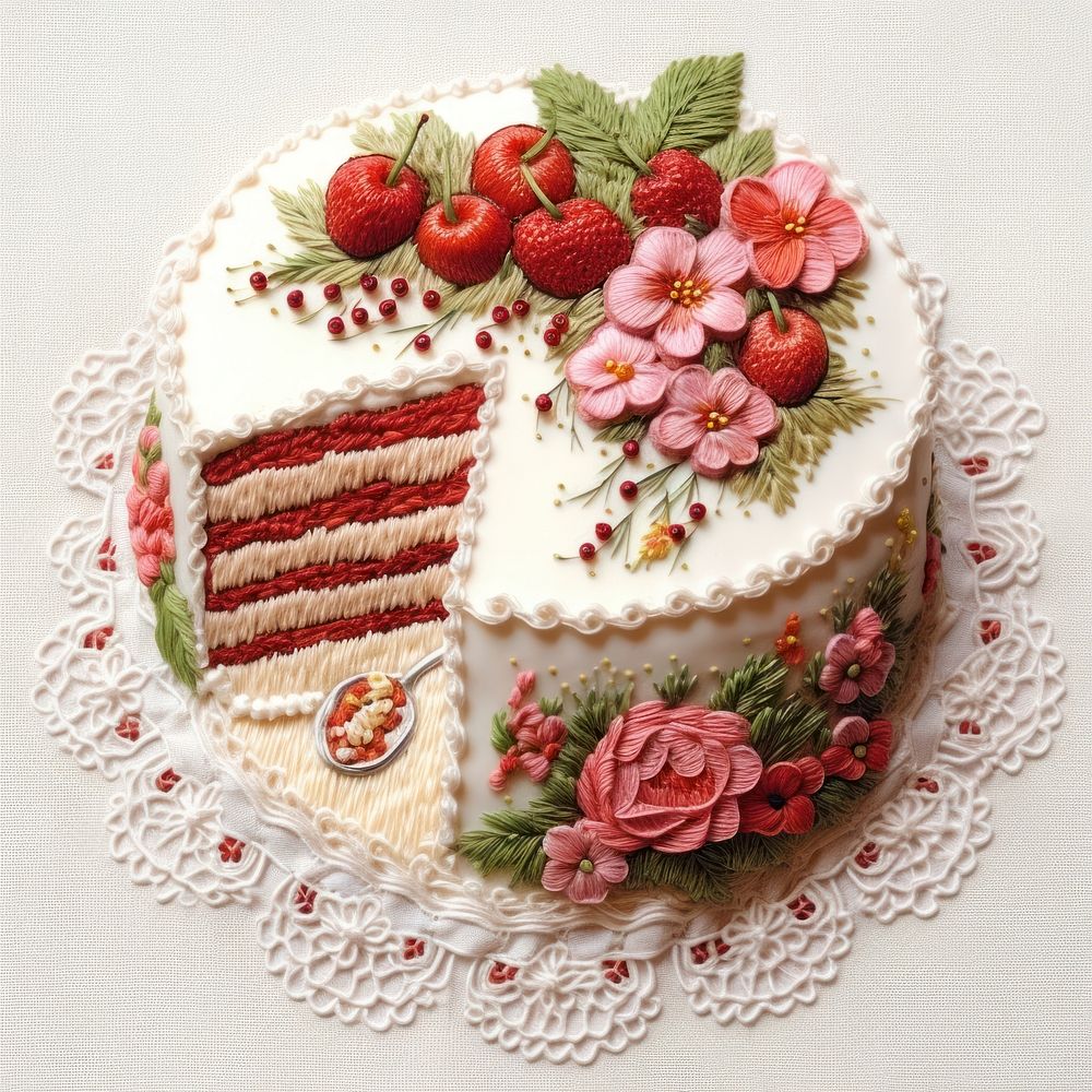 The cake in embroidery style dessert food celebration.