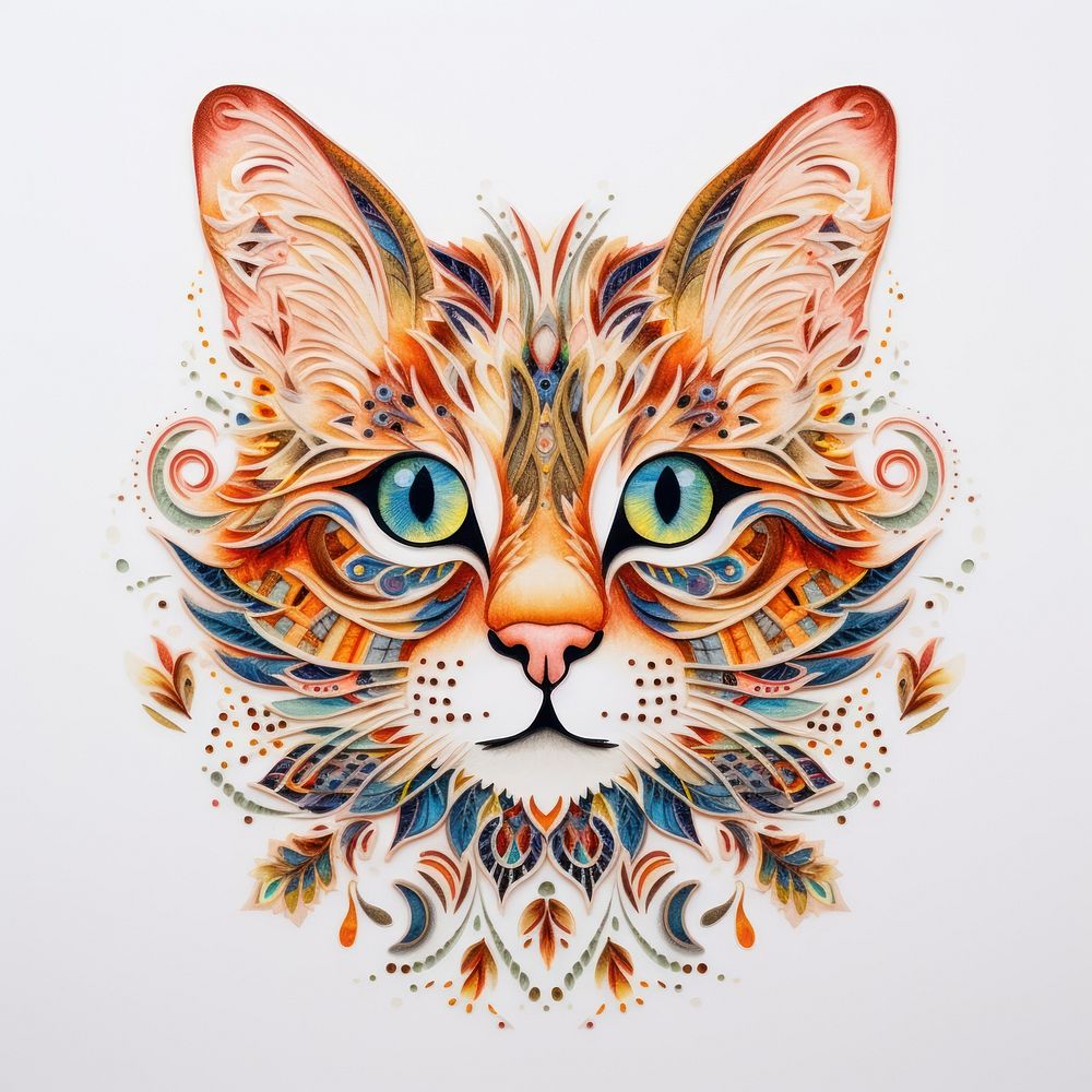 The cat in embroidery style pattern drawing animal.