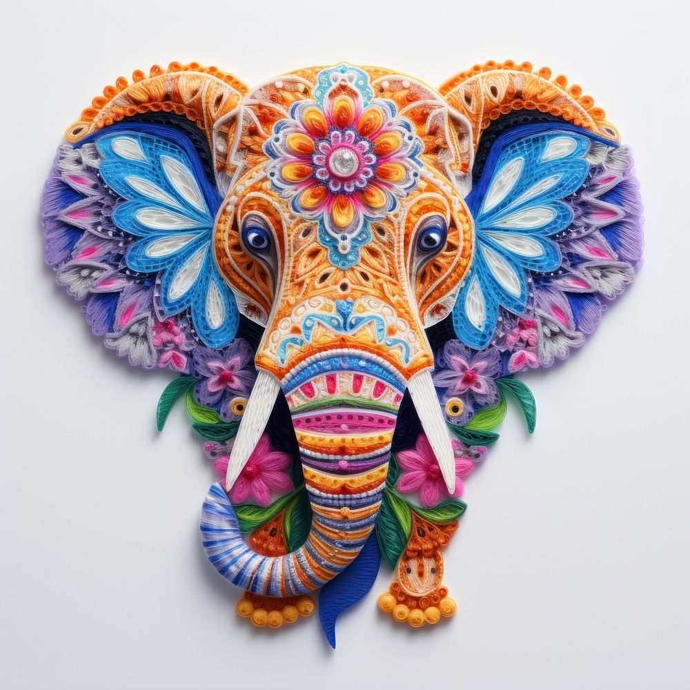 The elephant in embroidery style pattern animal mammal.