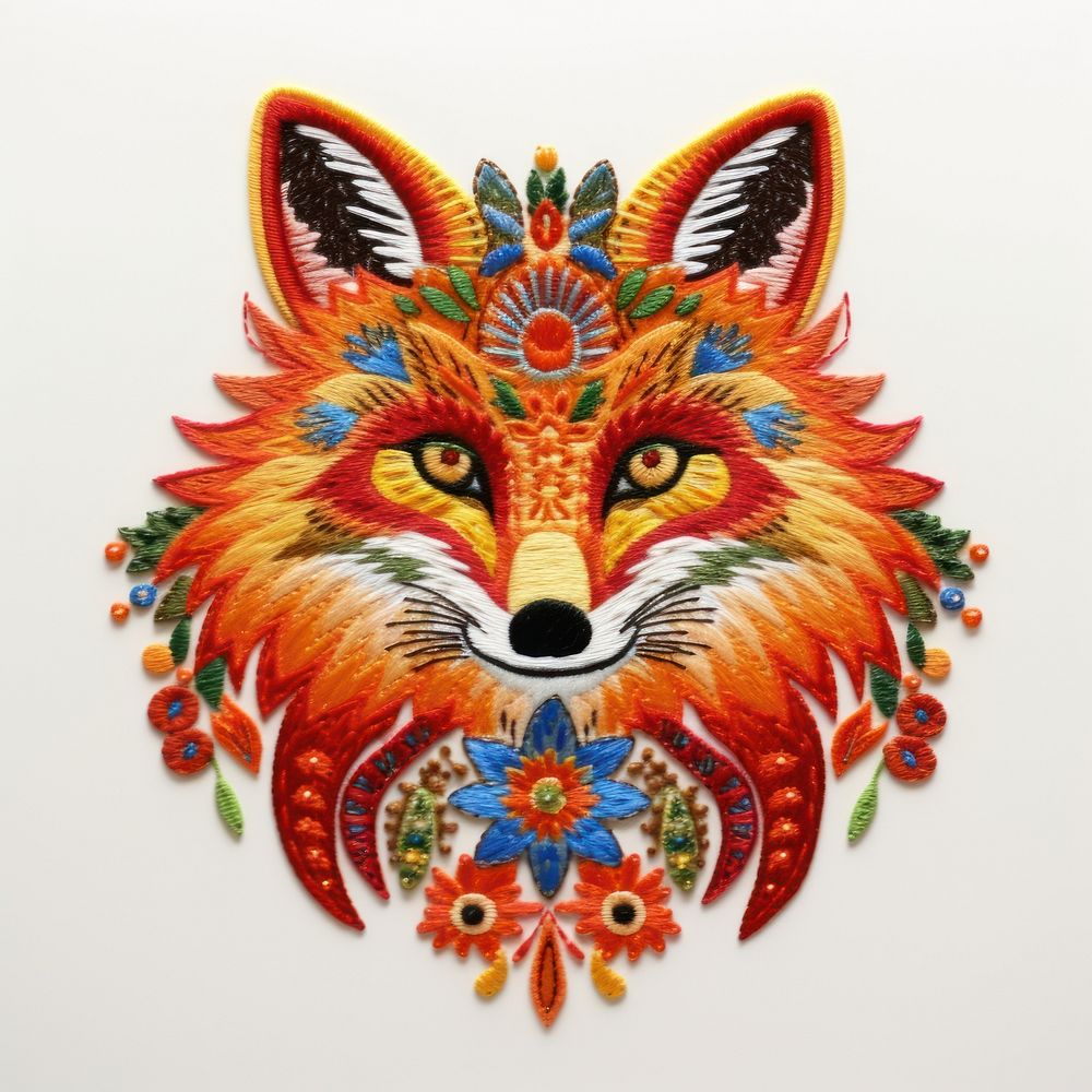 The fox in embroidery style pattern animal art.