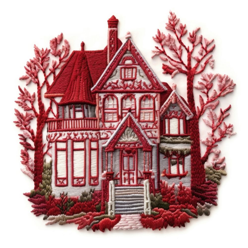 The house in embroidery style architecture building pattern.