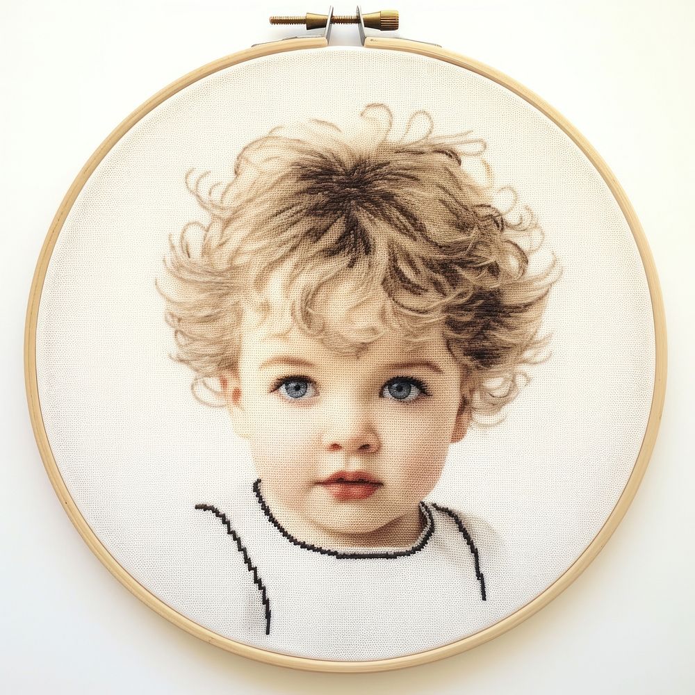 The kid in embroidery style portrait pattern photo.