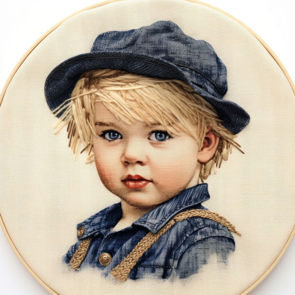 The kid in embroidery style portrait pattern photo.