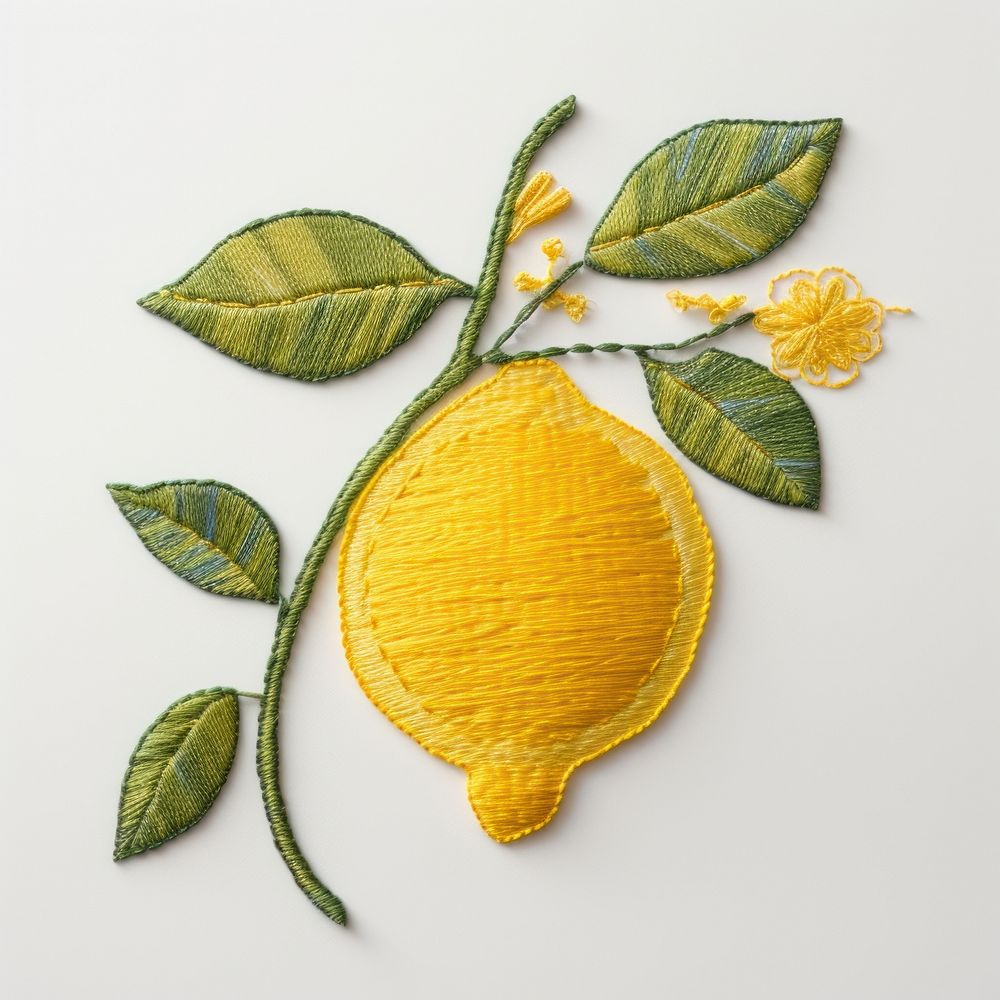 The lemon in embroidery style pattern textile fruit.