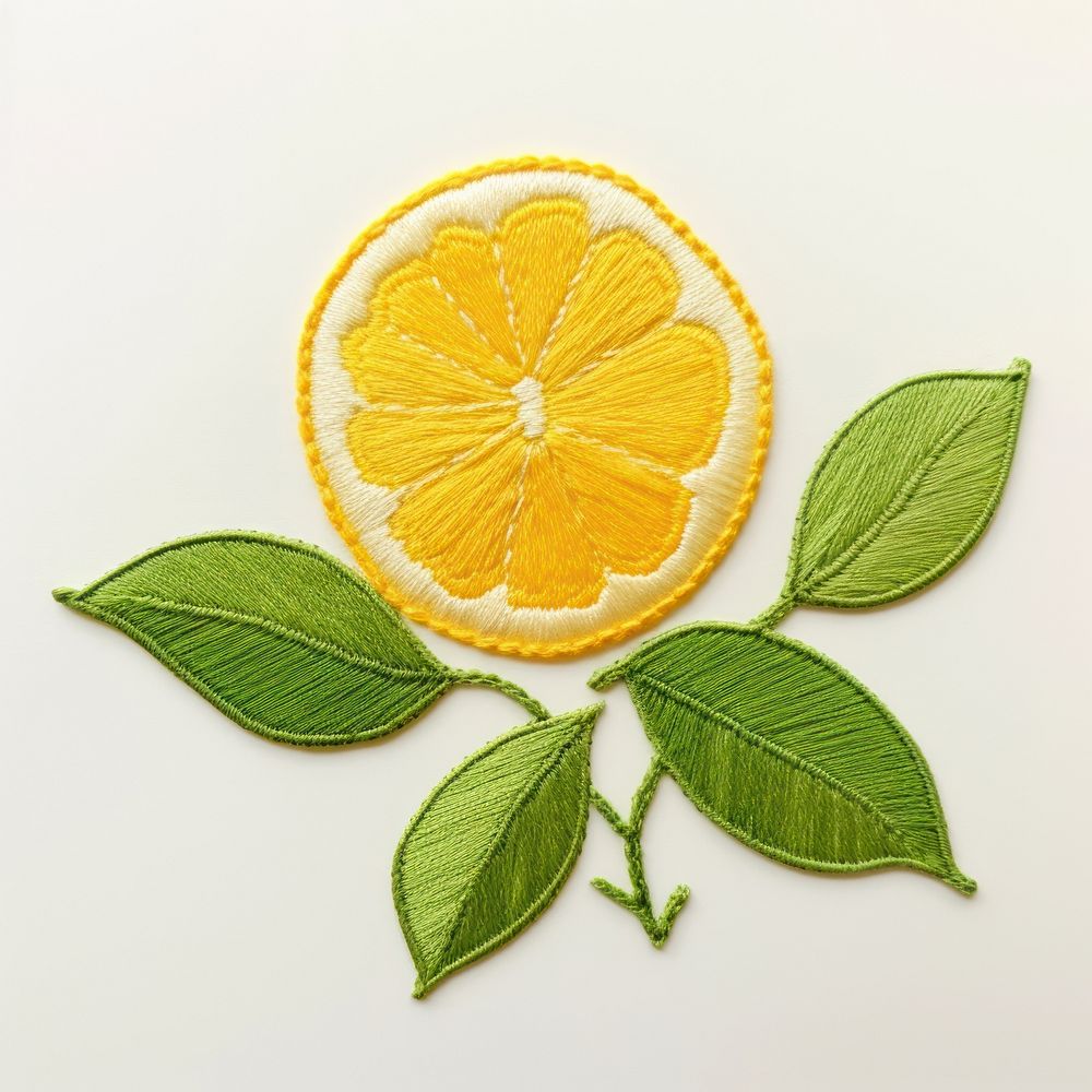 The lemon in embroidery style fruit plant food.