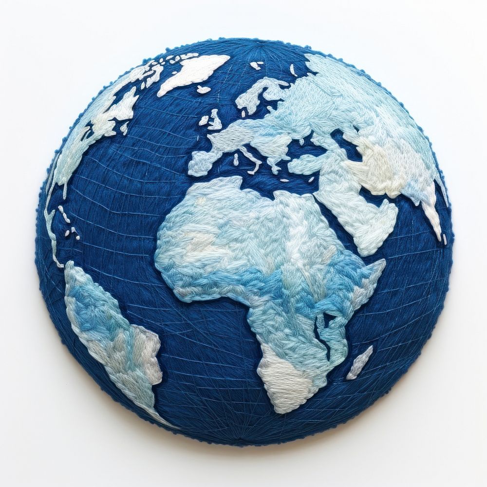 The planet in embroidery style textile globe earth.