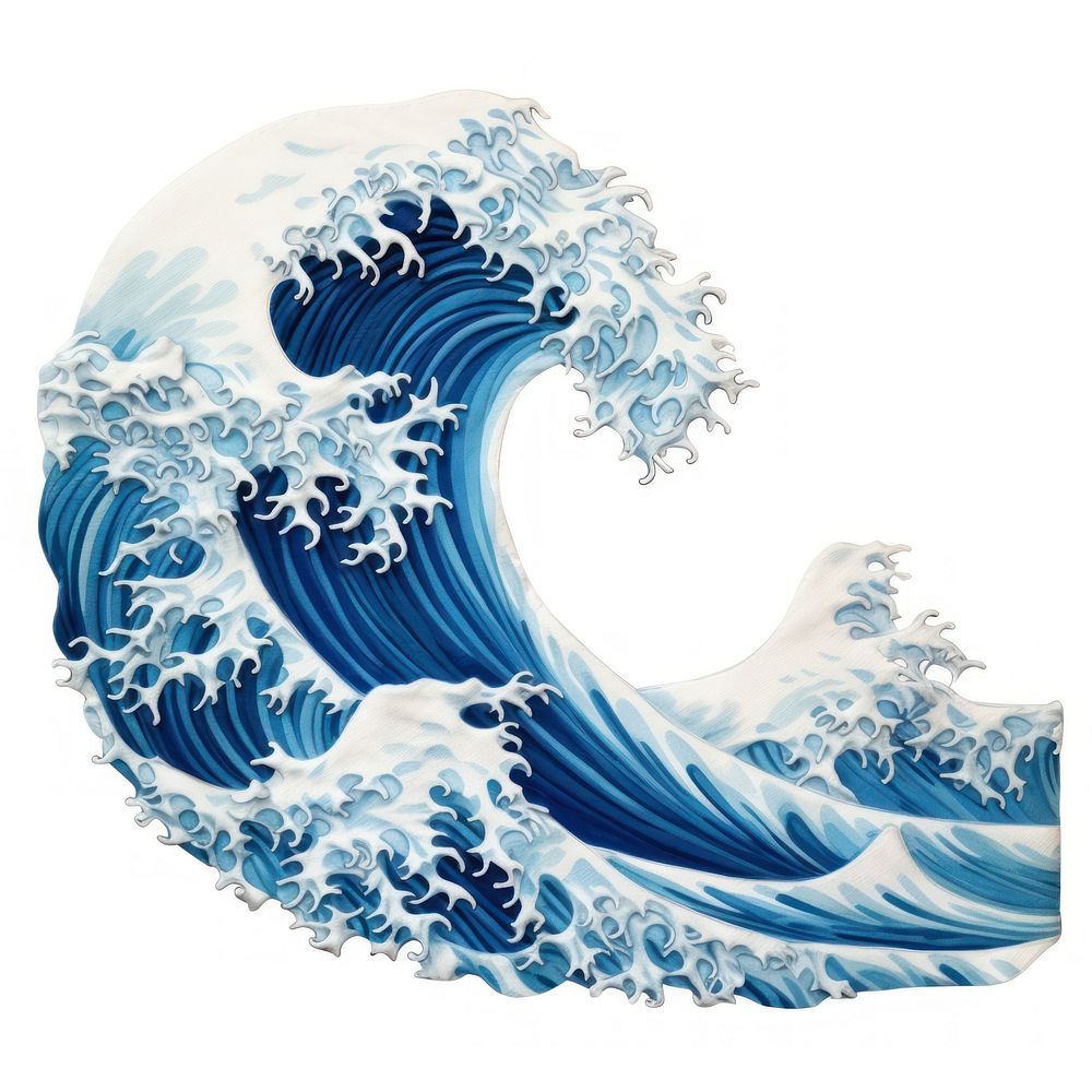The wave in embroidery style ocean sea splashing.