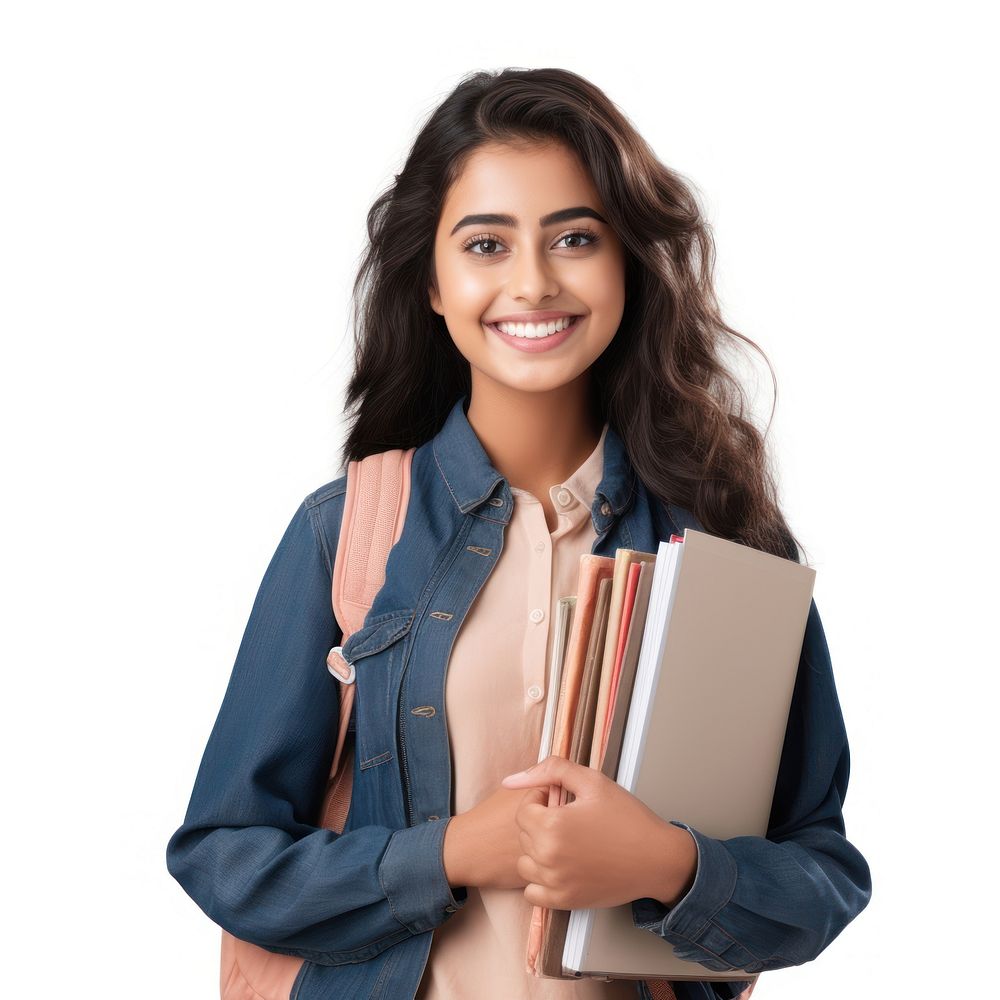 Young indian girl student smile standing.