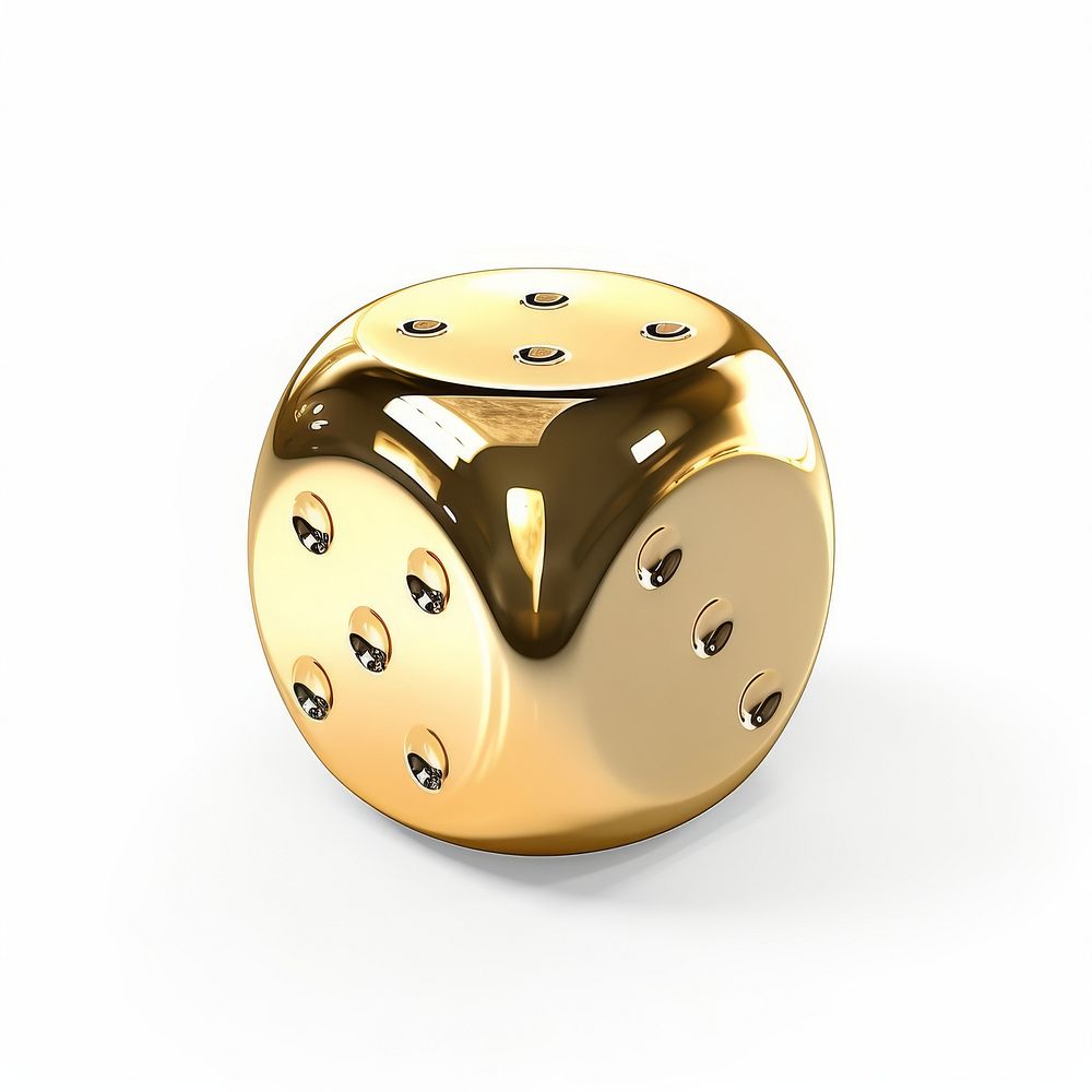 A top view of a dice gold game white background.