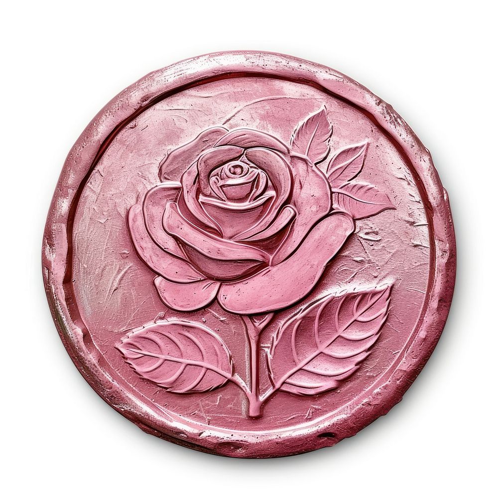 Seal Wax Stamp of a doodle rose metal pink white background.