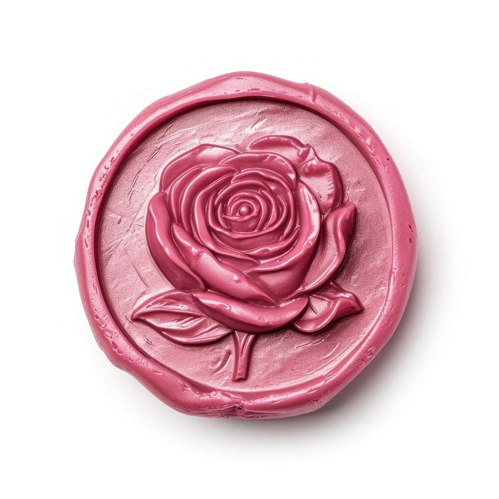 Seal Wax Stamp of a doodle rose craft pink white background.