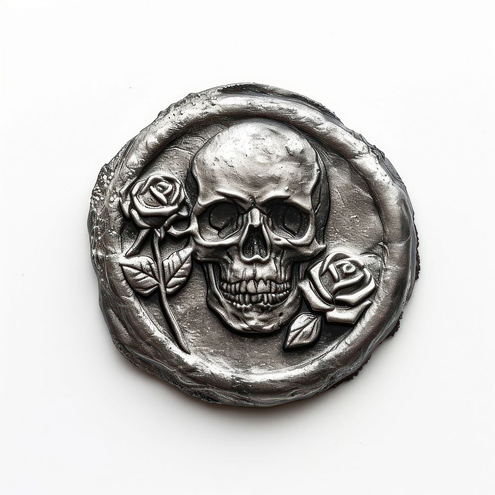 Seal Wax Stamp of skull and rose silver craft money.