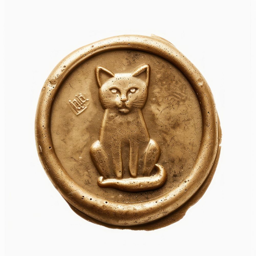 Metalic Seal Wax Stamp cat animal mammal bronze.