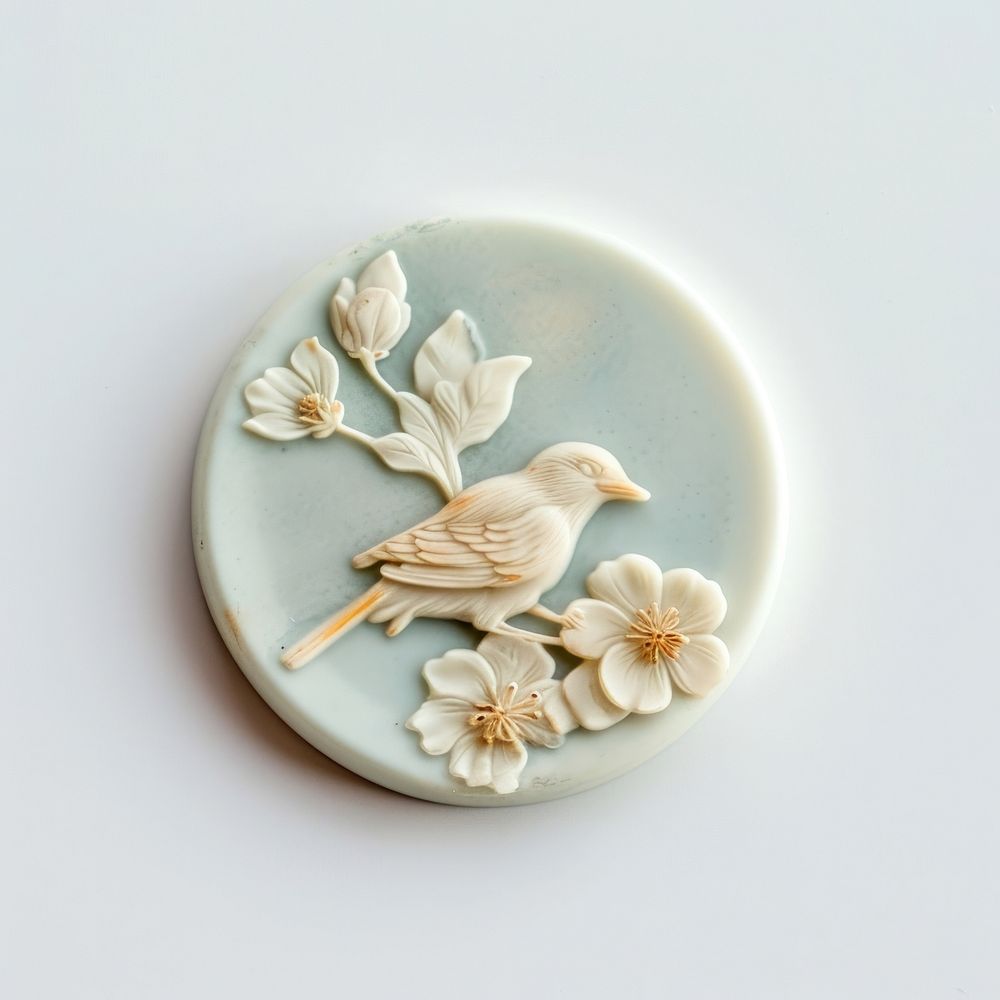 Seal Wax Stamp bird and flower porcelain jewelry art.