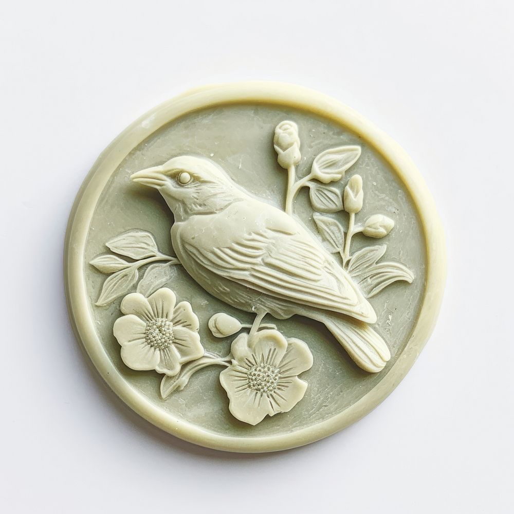 Seal Wax Stamp bird and flower animal art representation.