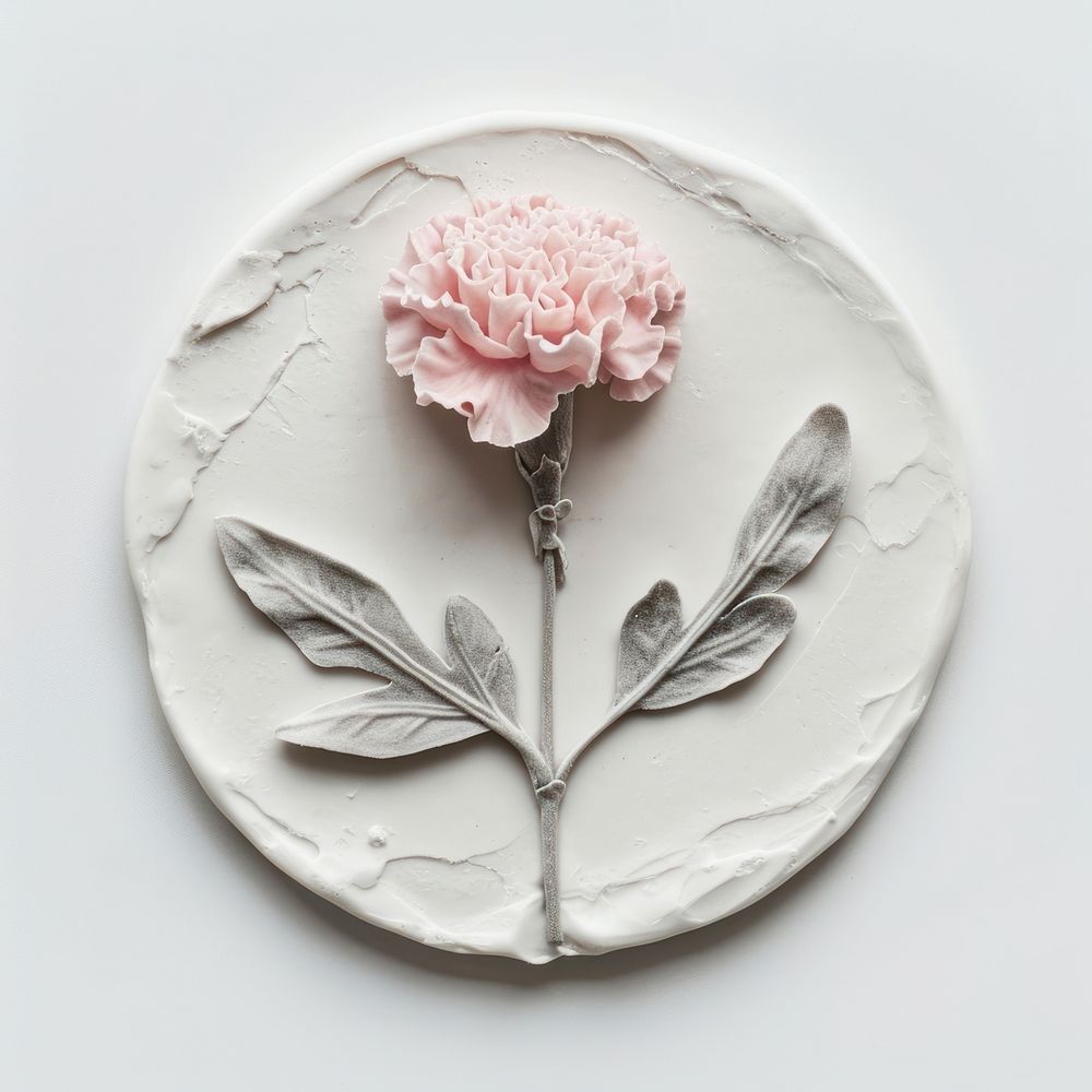 Seal Wax Stamp carnation flower plant plate art.