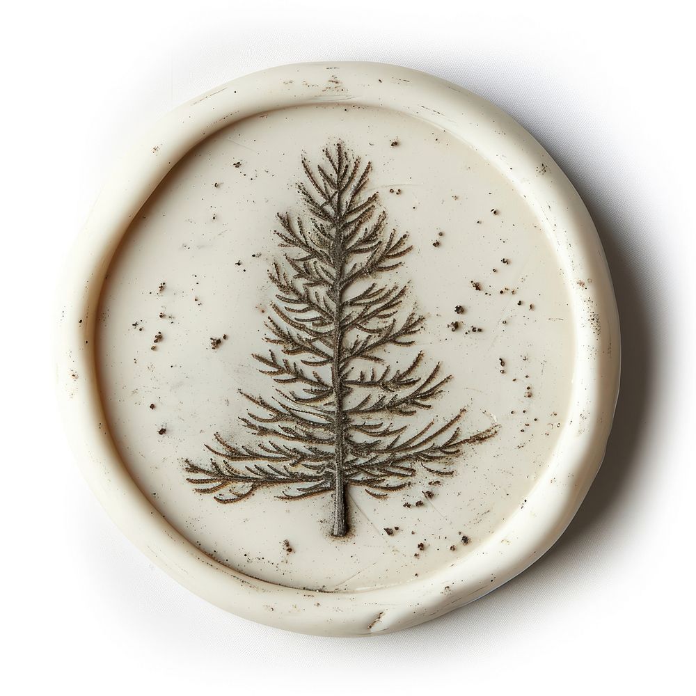 Seal Wax Stamp of a vintage pine tree white background christmas porcelain.