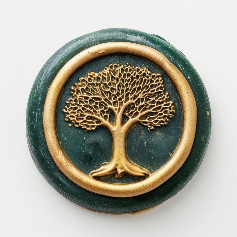 Seal Wax Stamp of a vintage tree jewelry green gold.