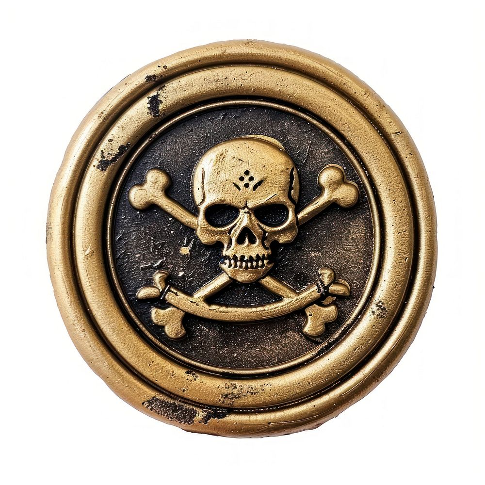 Seal Wax Stamp pirate icon locket badge gold.