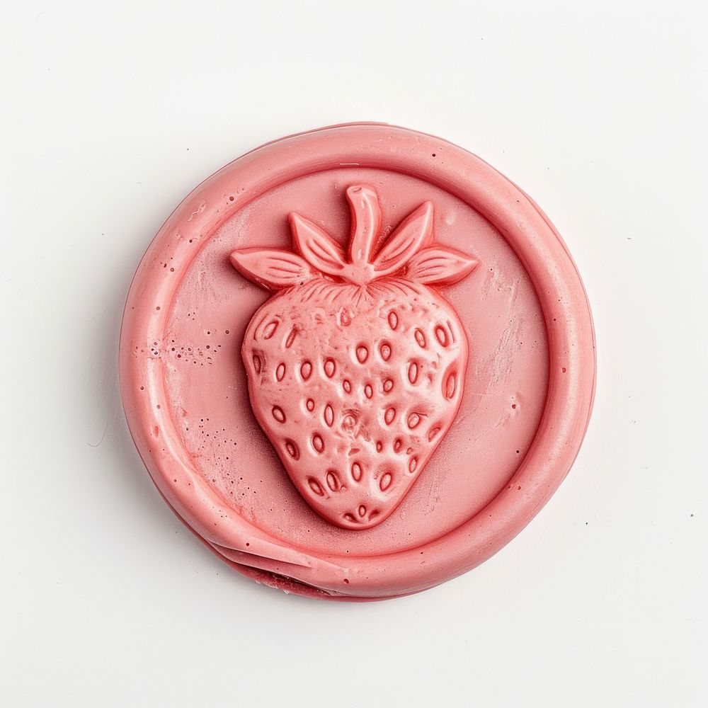 Seal Wax Stamp strawberry food pink white background.