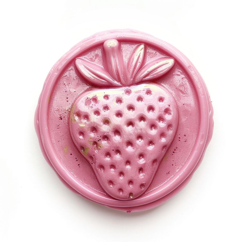 Seal Wax Stamp strawberry food pink white background.