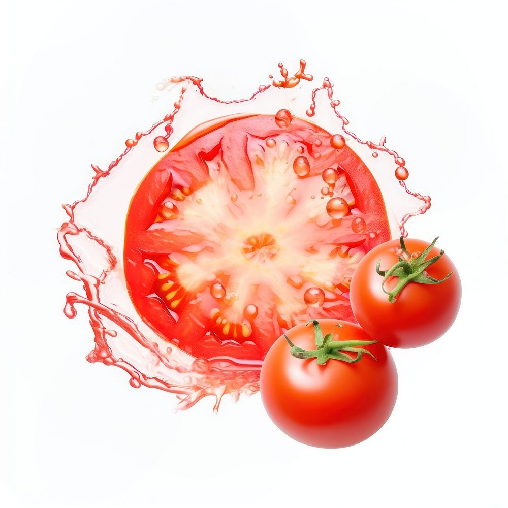 Fresh tomato with juice splash in circle shape vegetable plant food. AI generated Image by rawpixel.