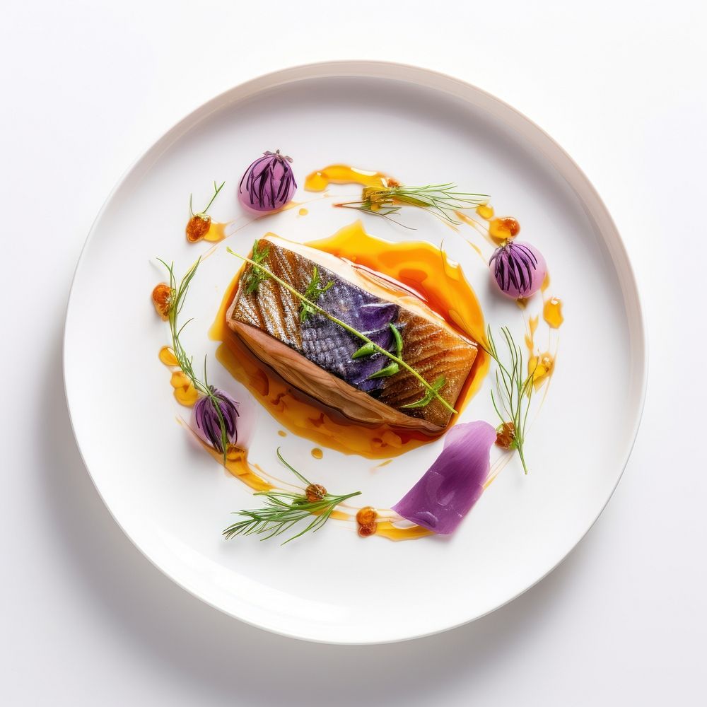 Fish dish plate vegetable food. AI generated Image by rawpixel.