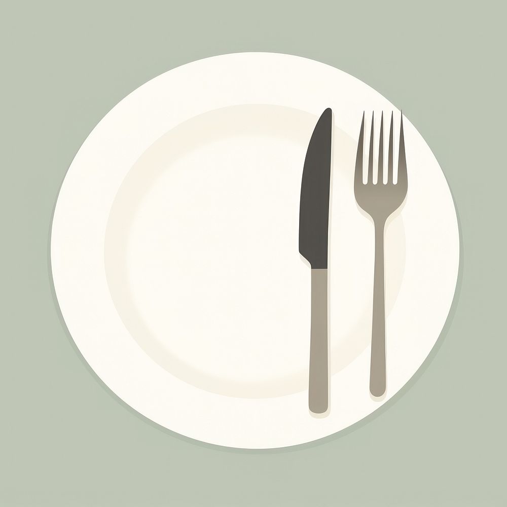 Illustration of plate with fork and spoon knife silverware tablecloth.