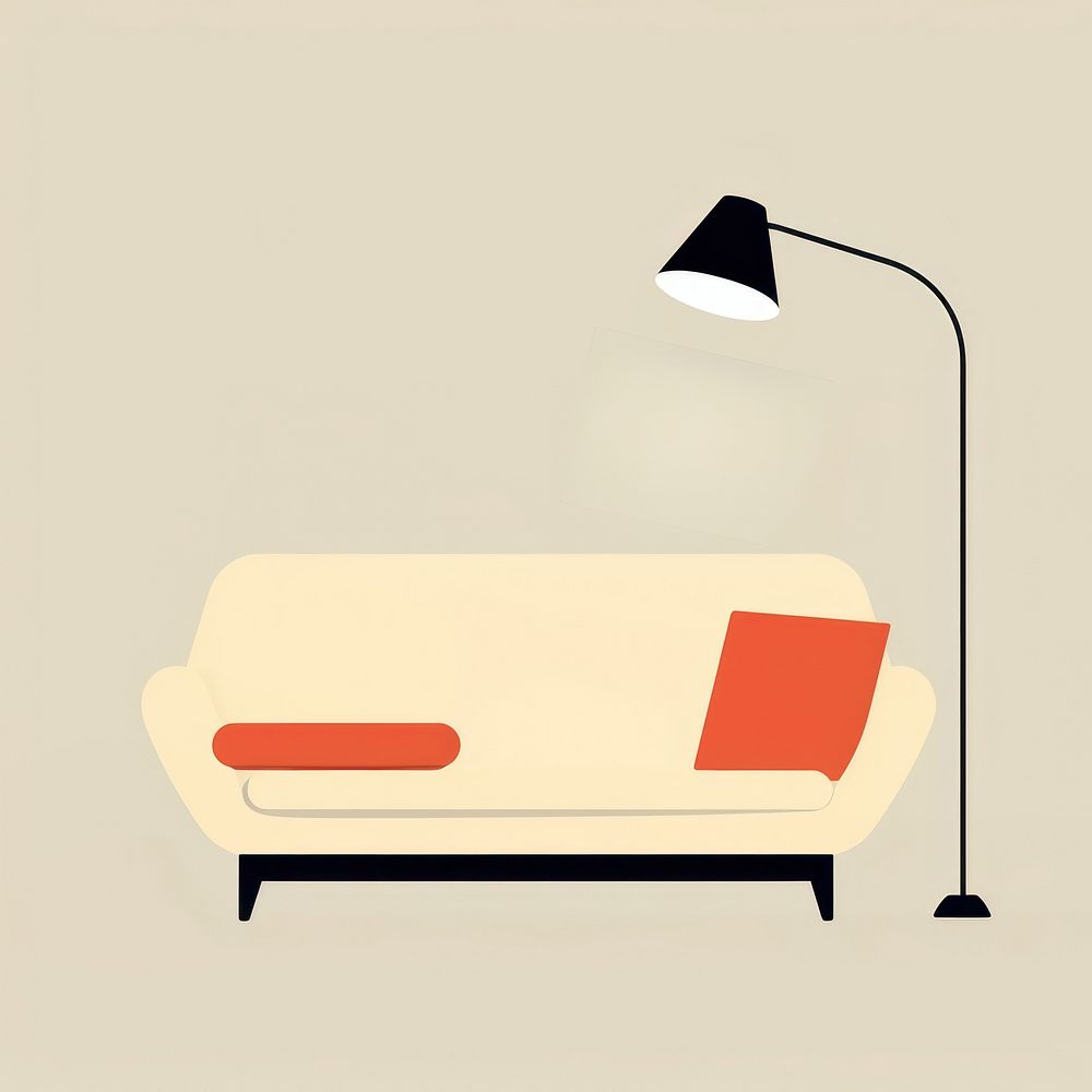 Illustration of sofa with lamp furniture comfortable illuminated.