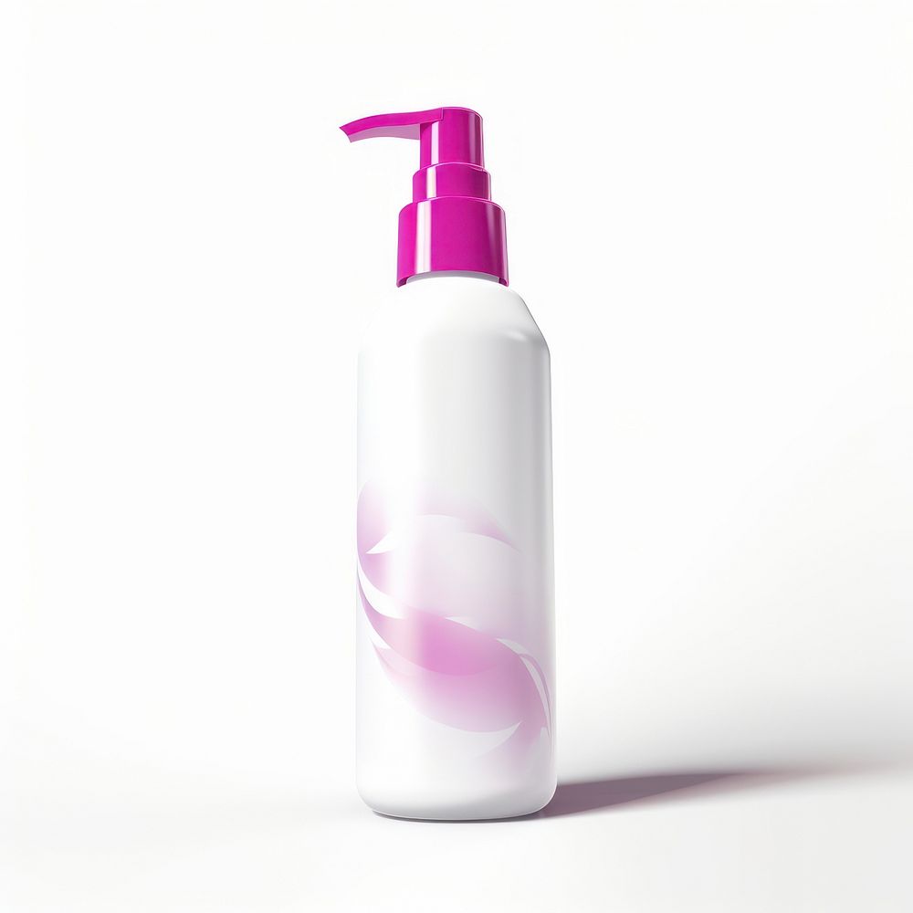 Bottle of purple cosmetic moisturizer cosmetics bottle white background.