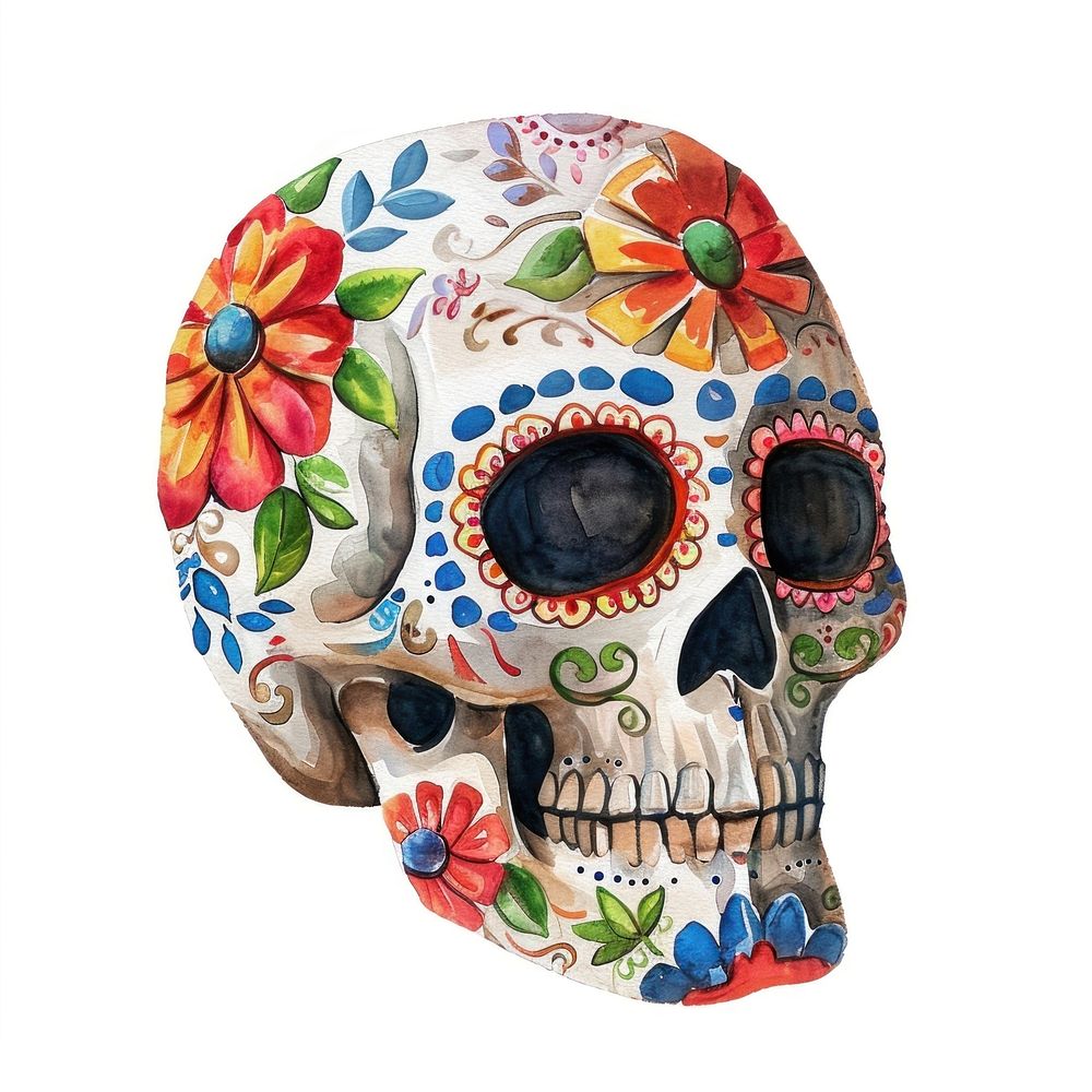 Dia de Muertos skull mask art representation.