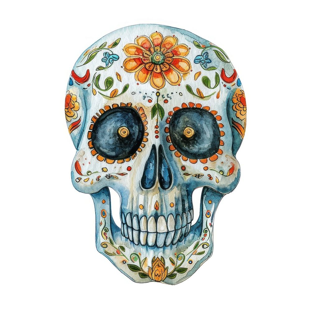 Dia de Muertos skull art representation illustrated.