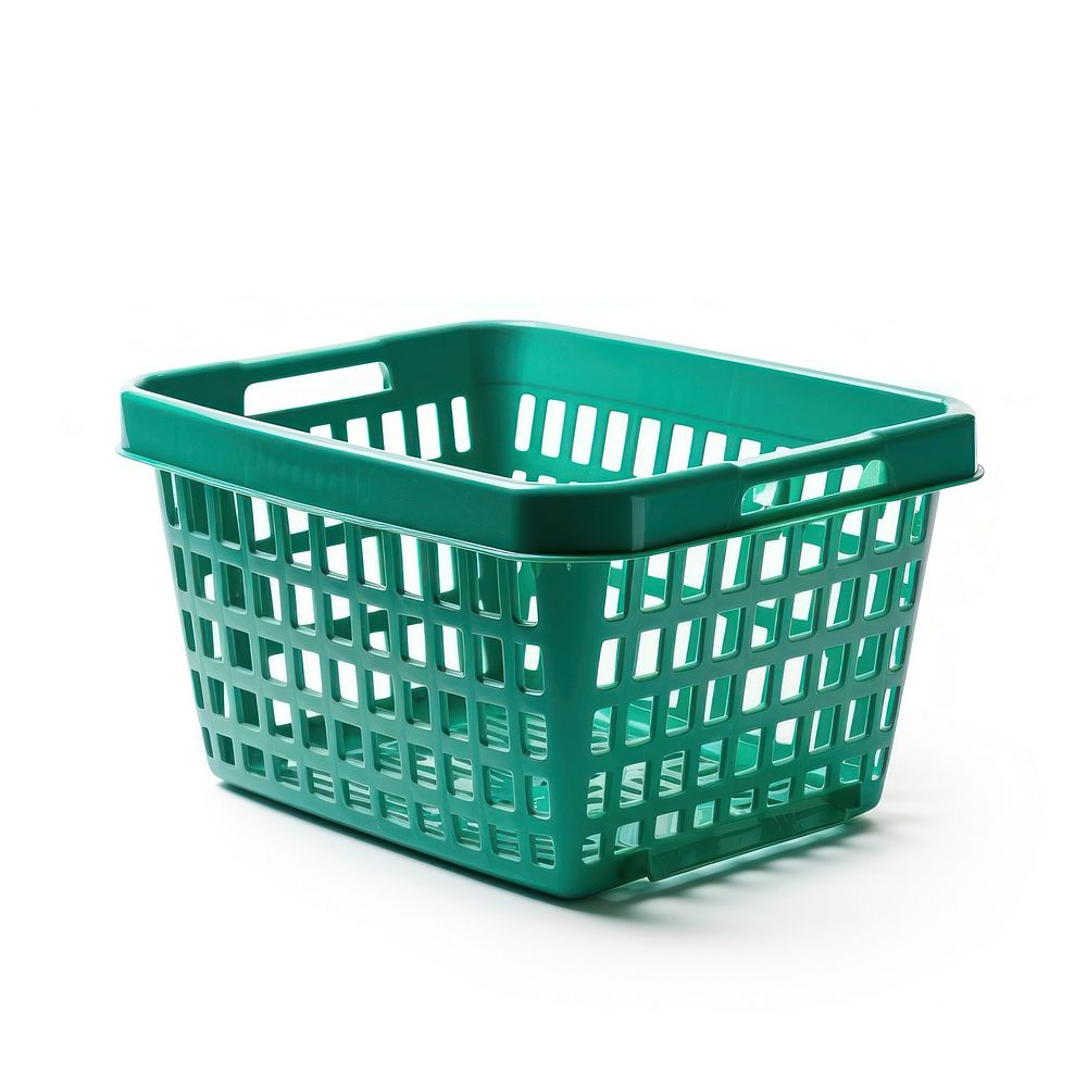 Green plastic shopping basket white background container furniture.