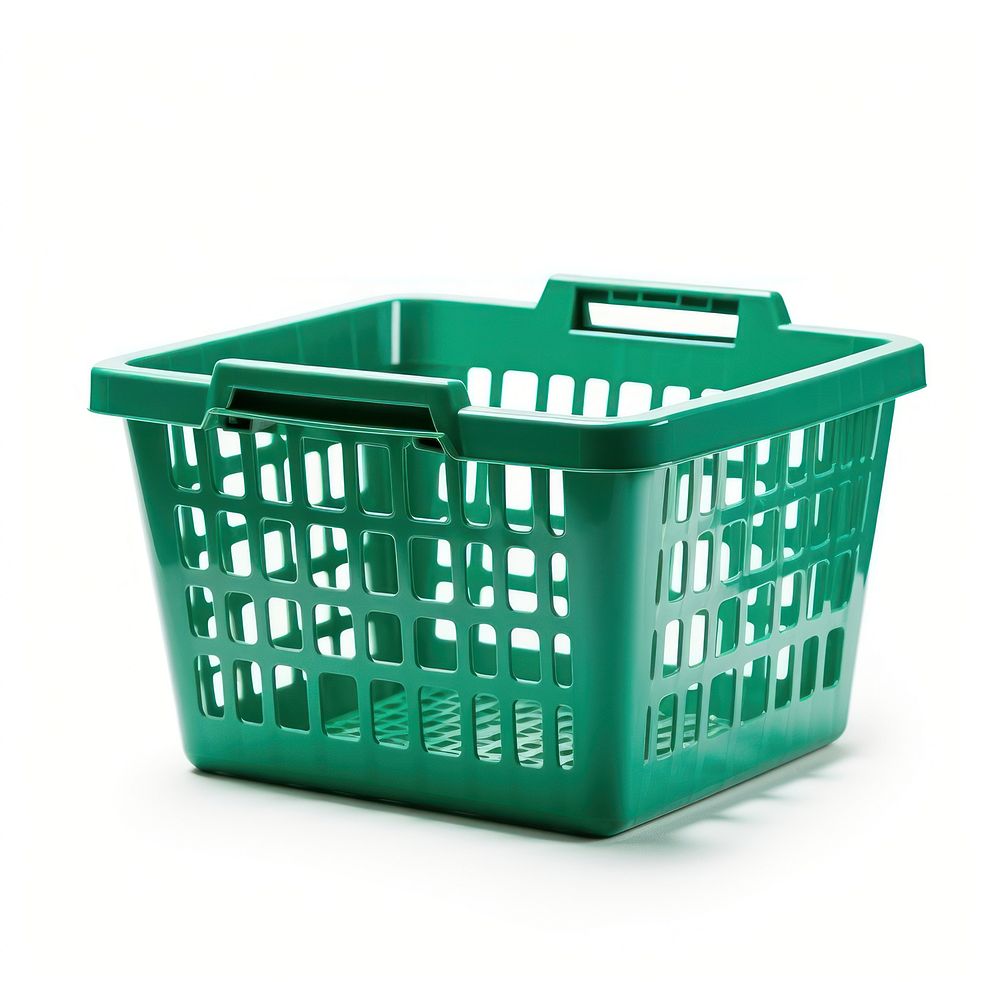 Green plastic shopping basket white background container furniture.