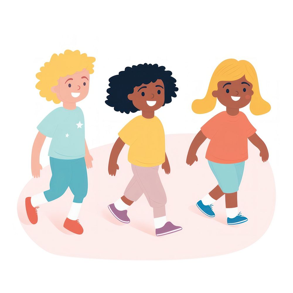  Diversity kids walking together cartoon drawing child. AI generated Image by rawpixel.