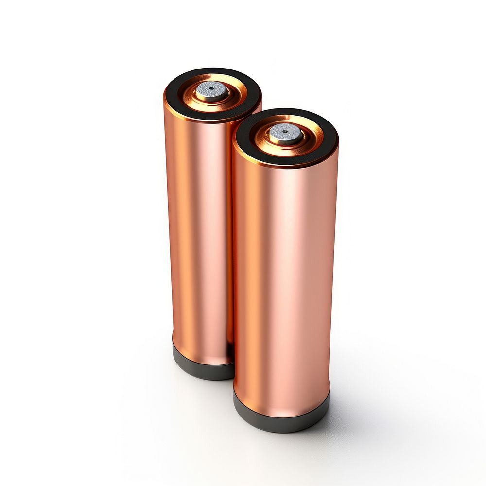 AA battery pack cylinder copper white background.