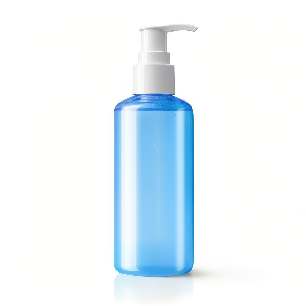 Bottle of blue cosmetic moisturizer bottle white background container.