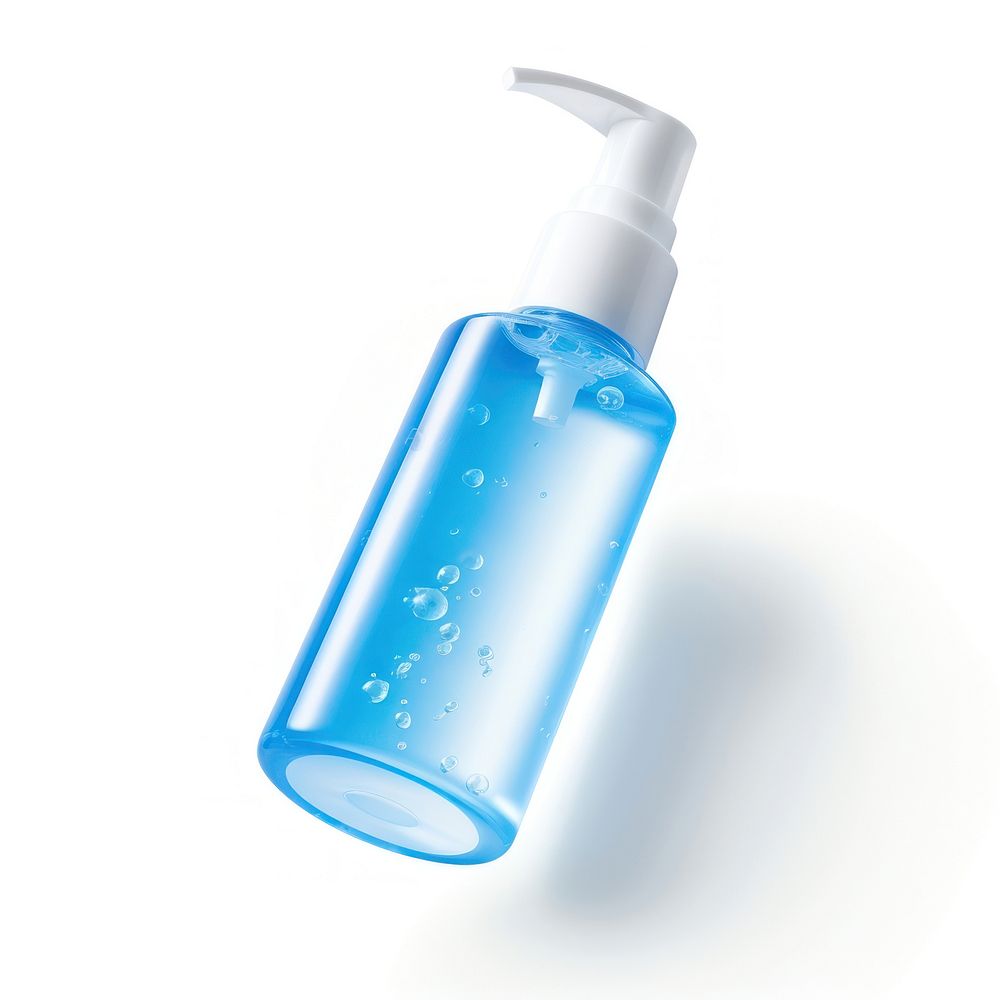Bottle of blue cosmetic moisturizer bottle white background refreshment.
