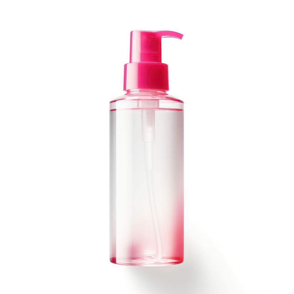 Bottle of dark pink cosmetic moisturizer cosmetics bottle white background.